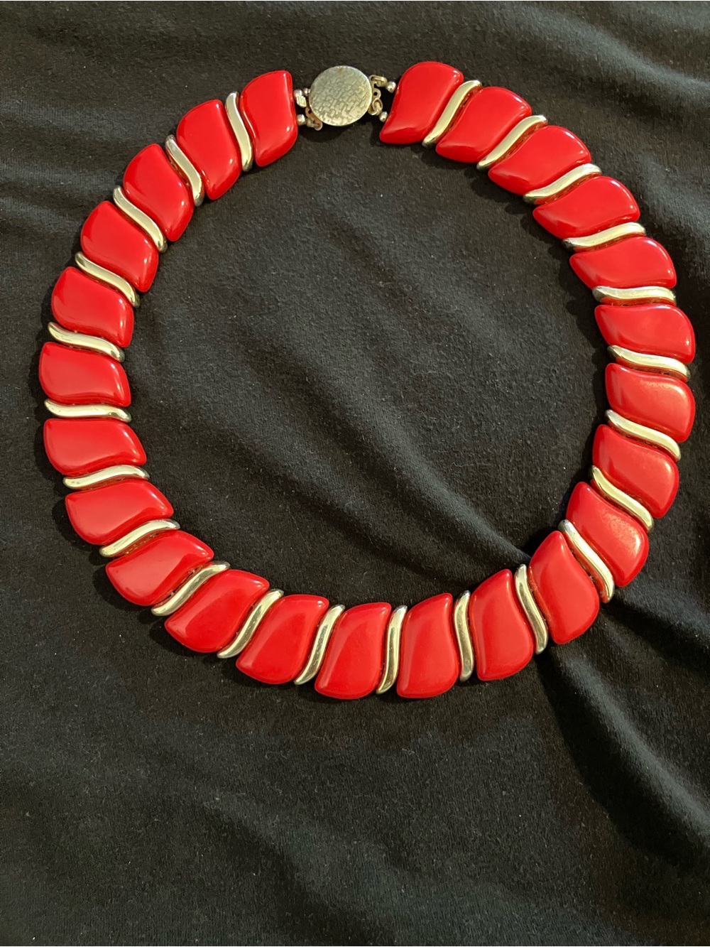 Estate Vivid Red Collar Necklace with Gold Accents